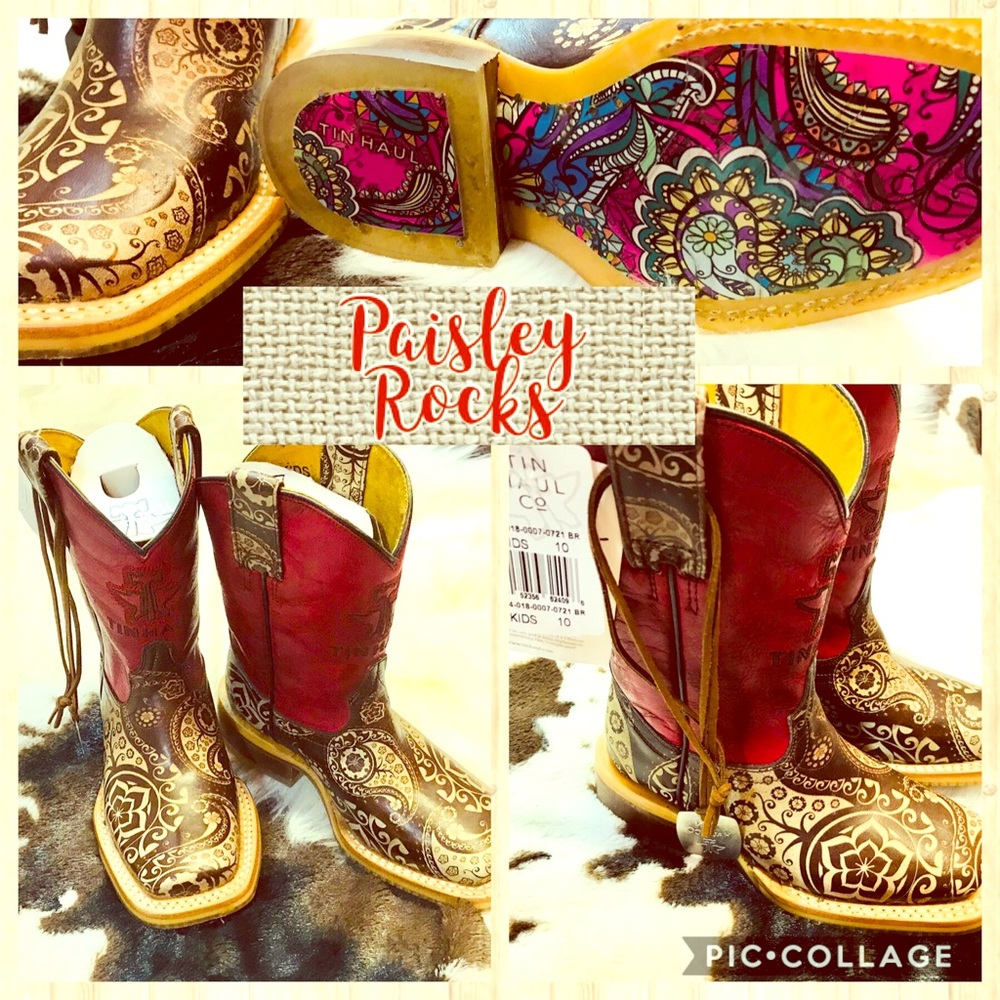Red Paisley Rocks Tin Haul Boots